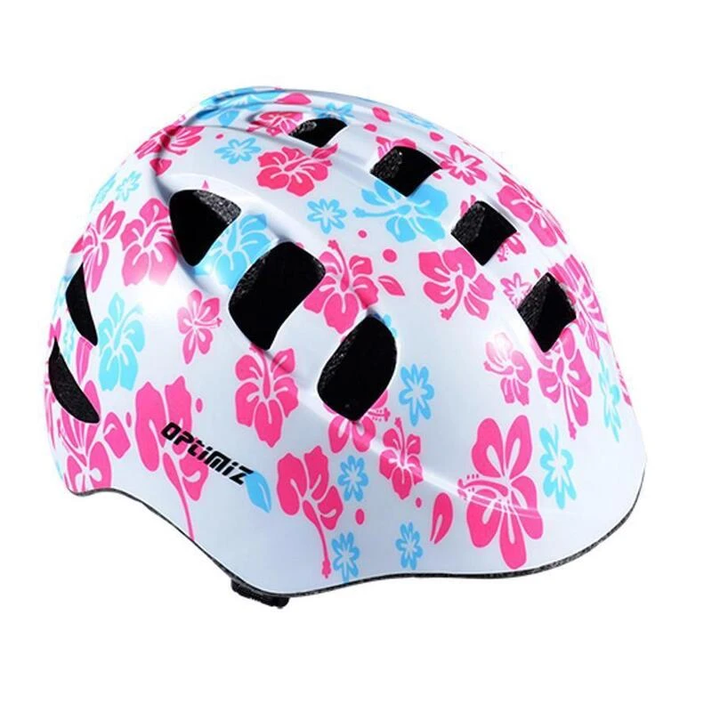 Casque Enfant Optimiz - Fleurs Blanc Rose Bleu - Extra Small