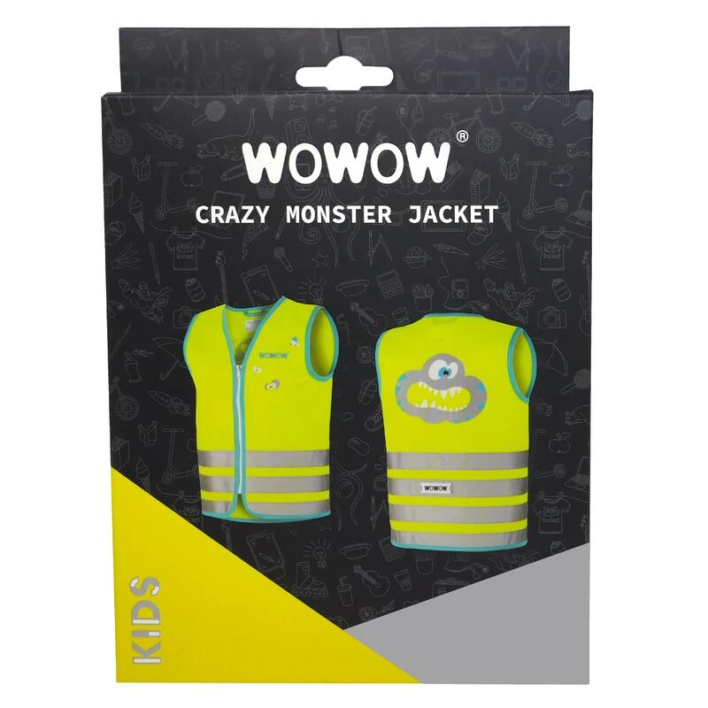 GILET DE SECURITE VELO ENFANT HAUTE VISIBILITÉ WOWOW CRAZY MONSTER JAUNE – Image 3