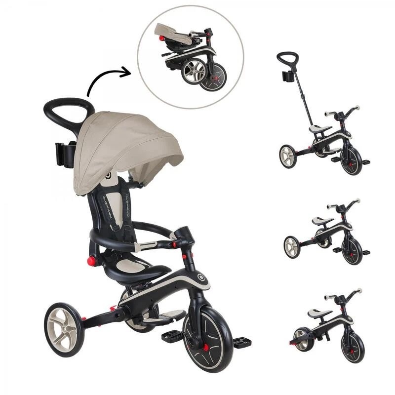 GLOBBER Tricycle EXPLORER 4-en-1 Évolutif & Pliable Taupe